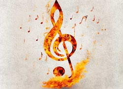 Album cover for The Songs We Leave Behind — a flaming treble clef.