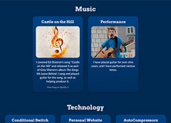 The front page of Ethan Bayer's website, with cards for each portfolio item.